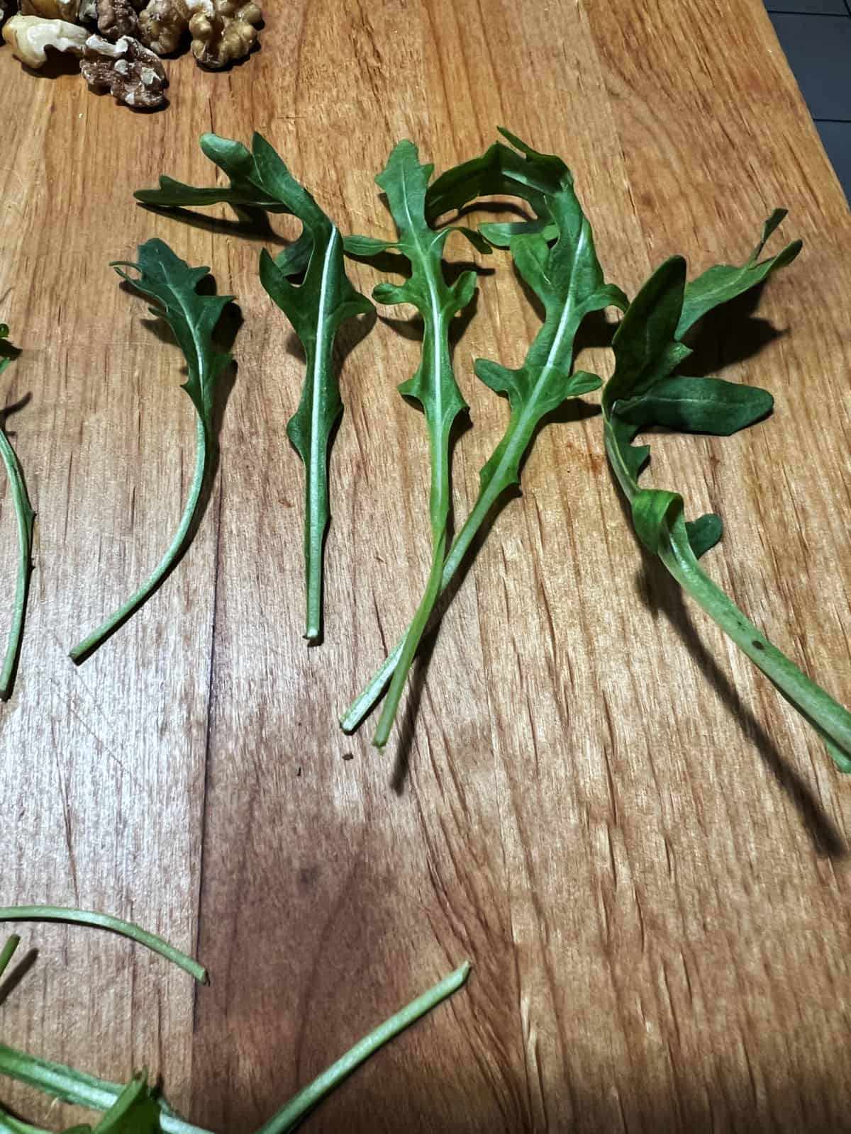 arugula pieces with really long stems.