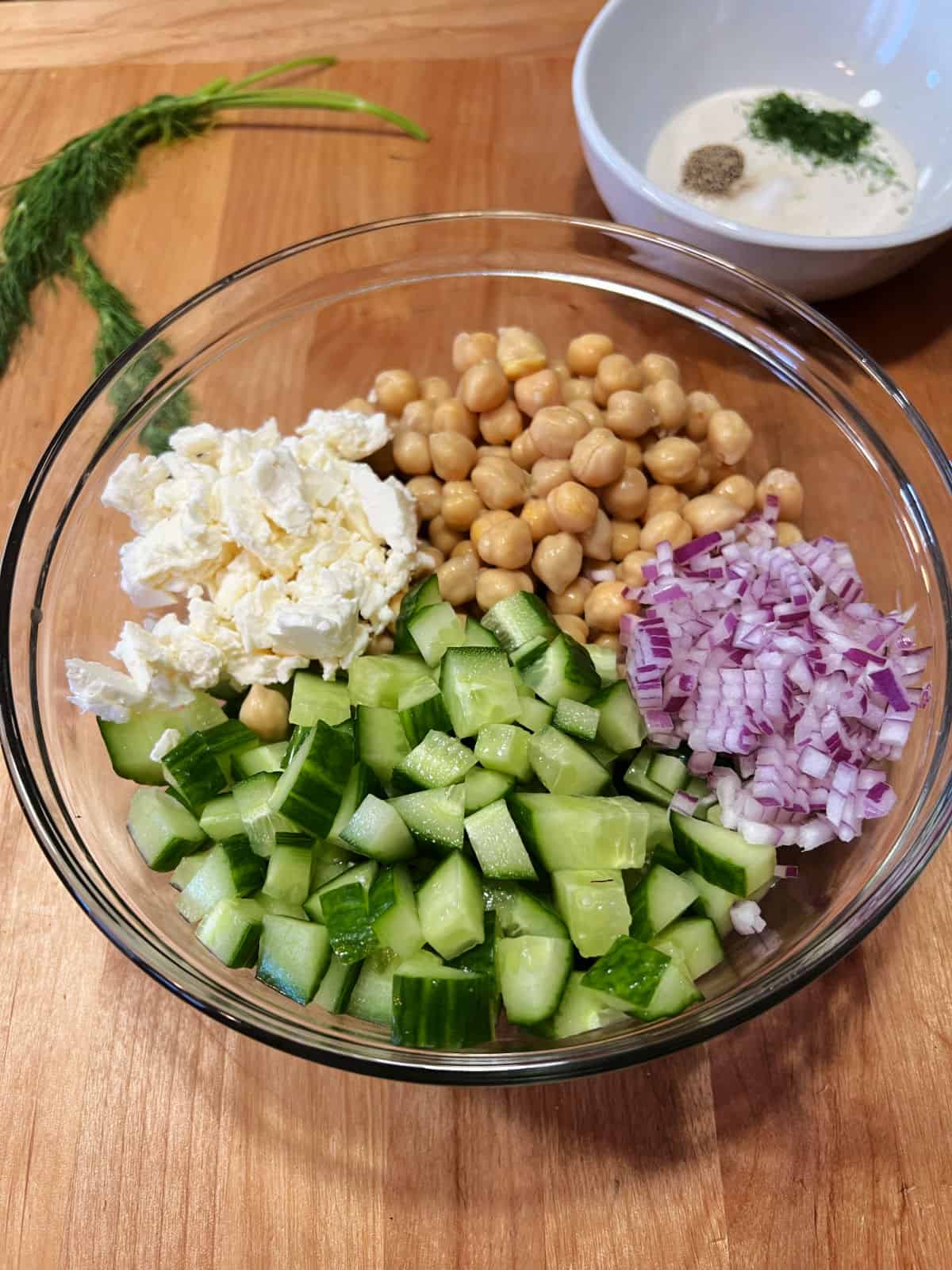 salad ingredients in a bowl.