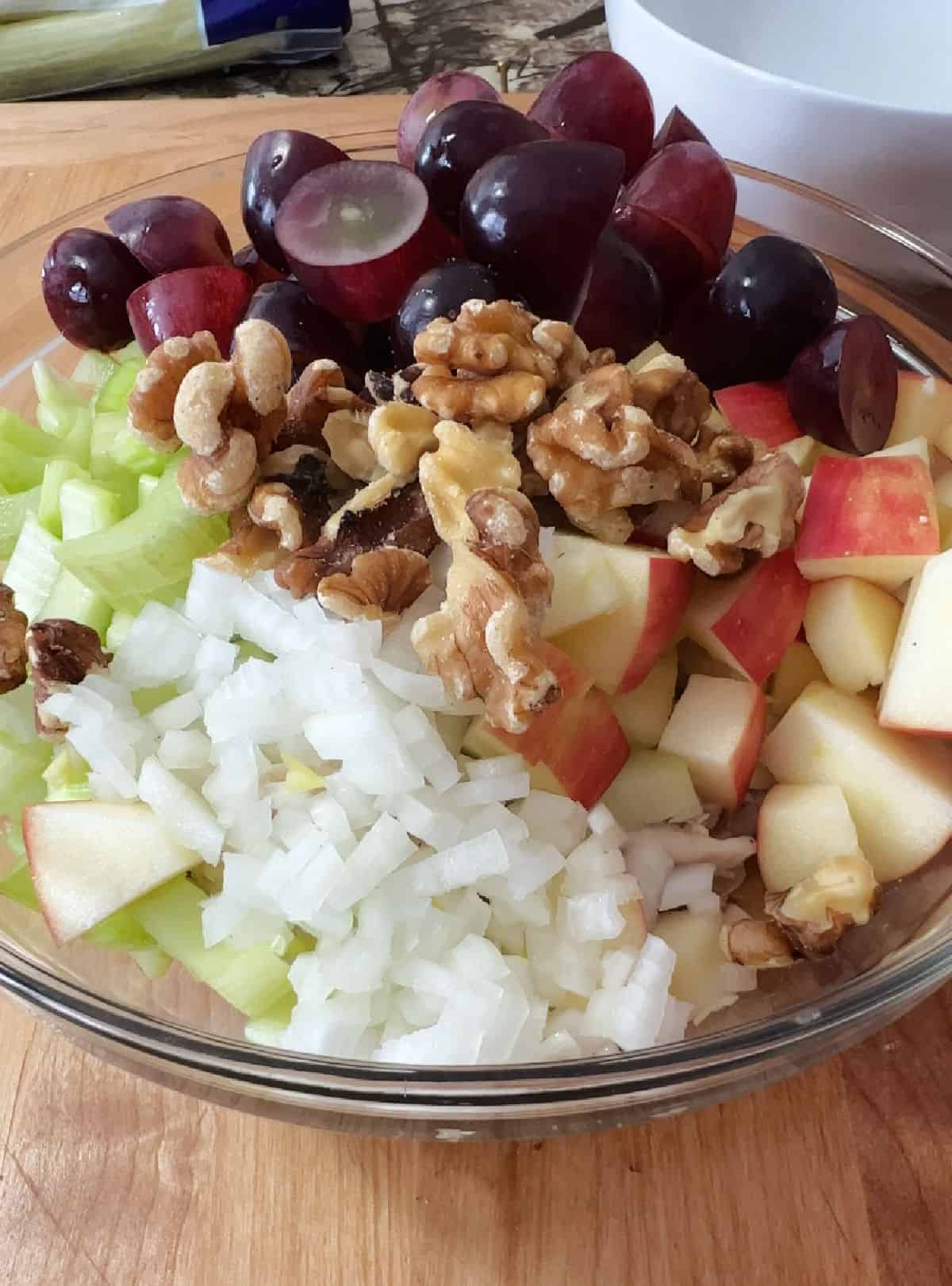 dry ingredients in a bowl ready for dressing and mixing.