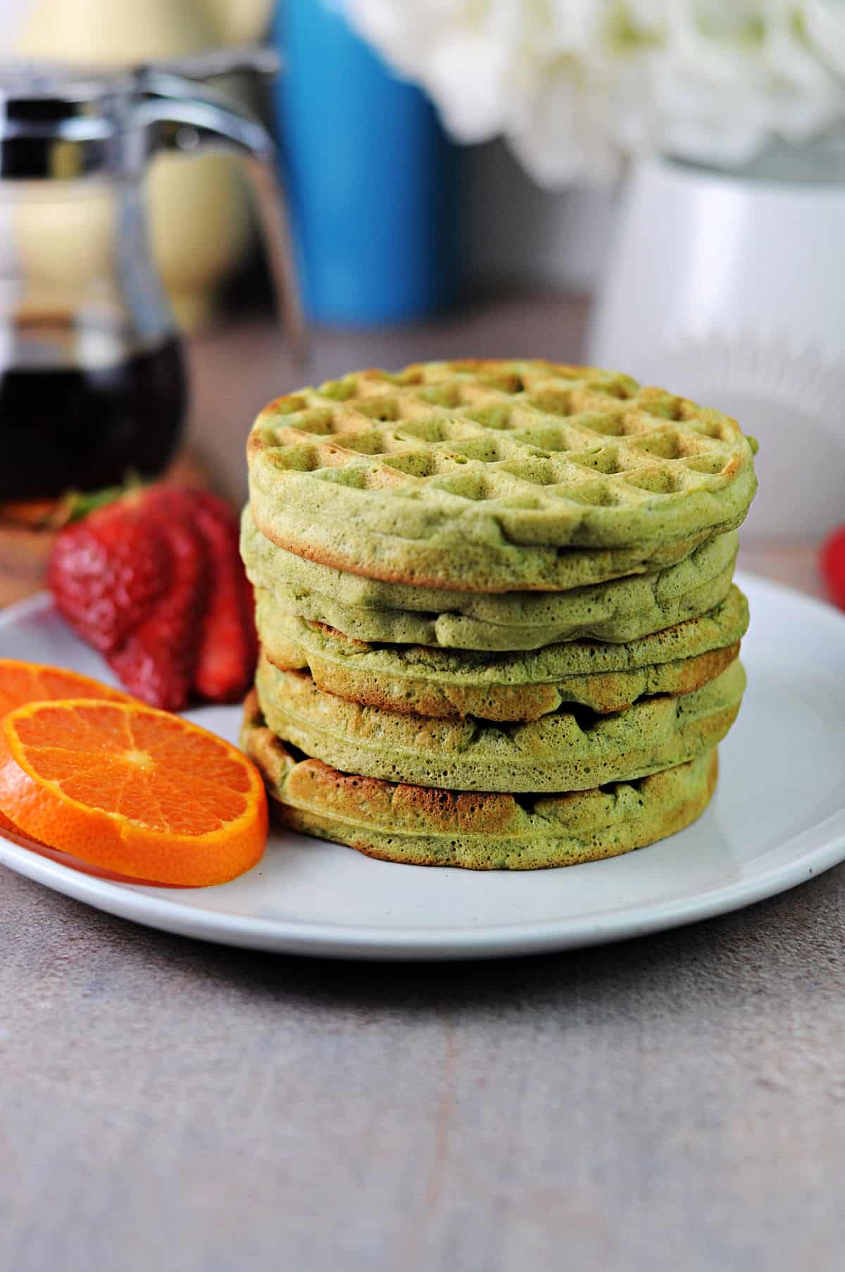 stack of small 
matcha waffles.