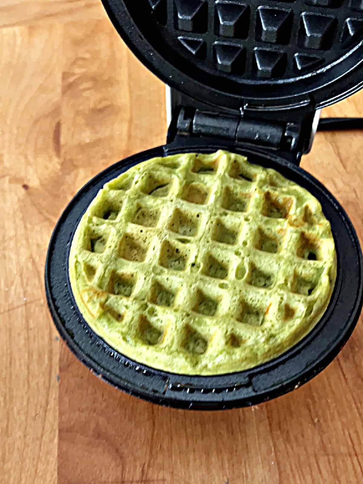 green tea mini waffle in a dash waffle iron.