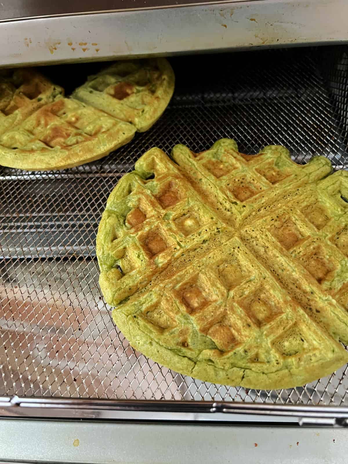 crisping up waffles in the air fryer.