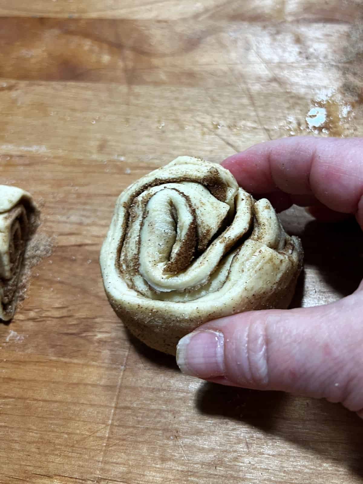 One section rolled into a cinnamon roll shape.