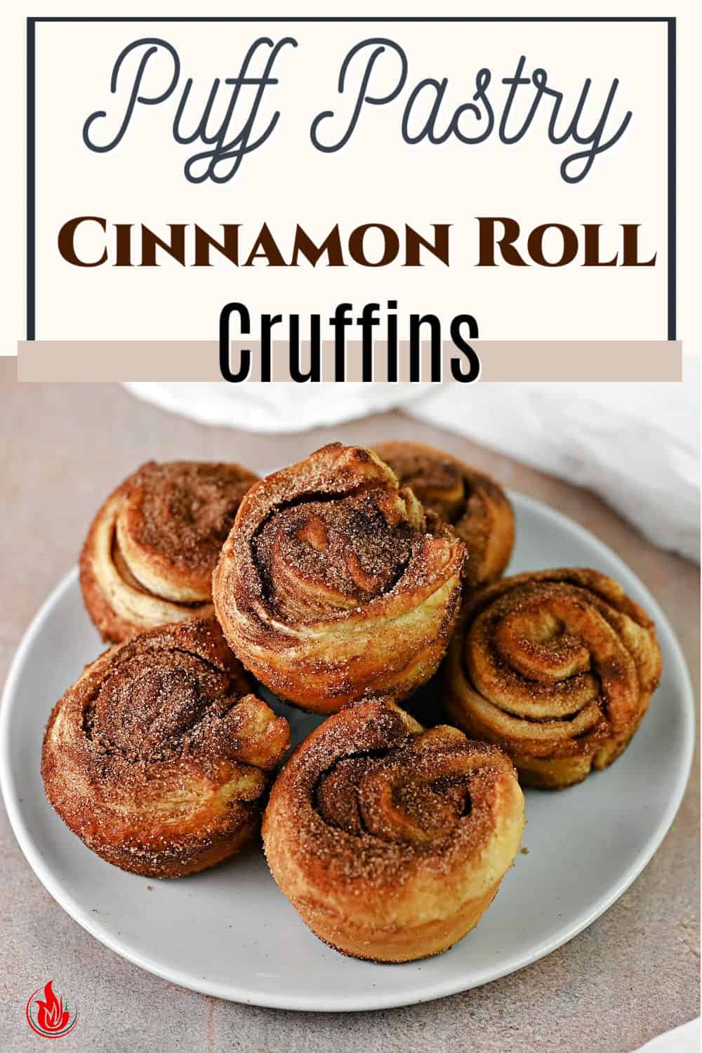 Pin for puff pastry cinnamon roll cruffins.