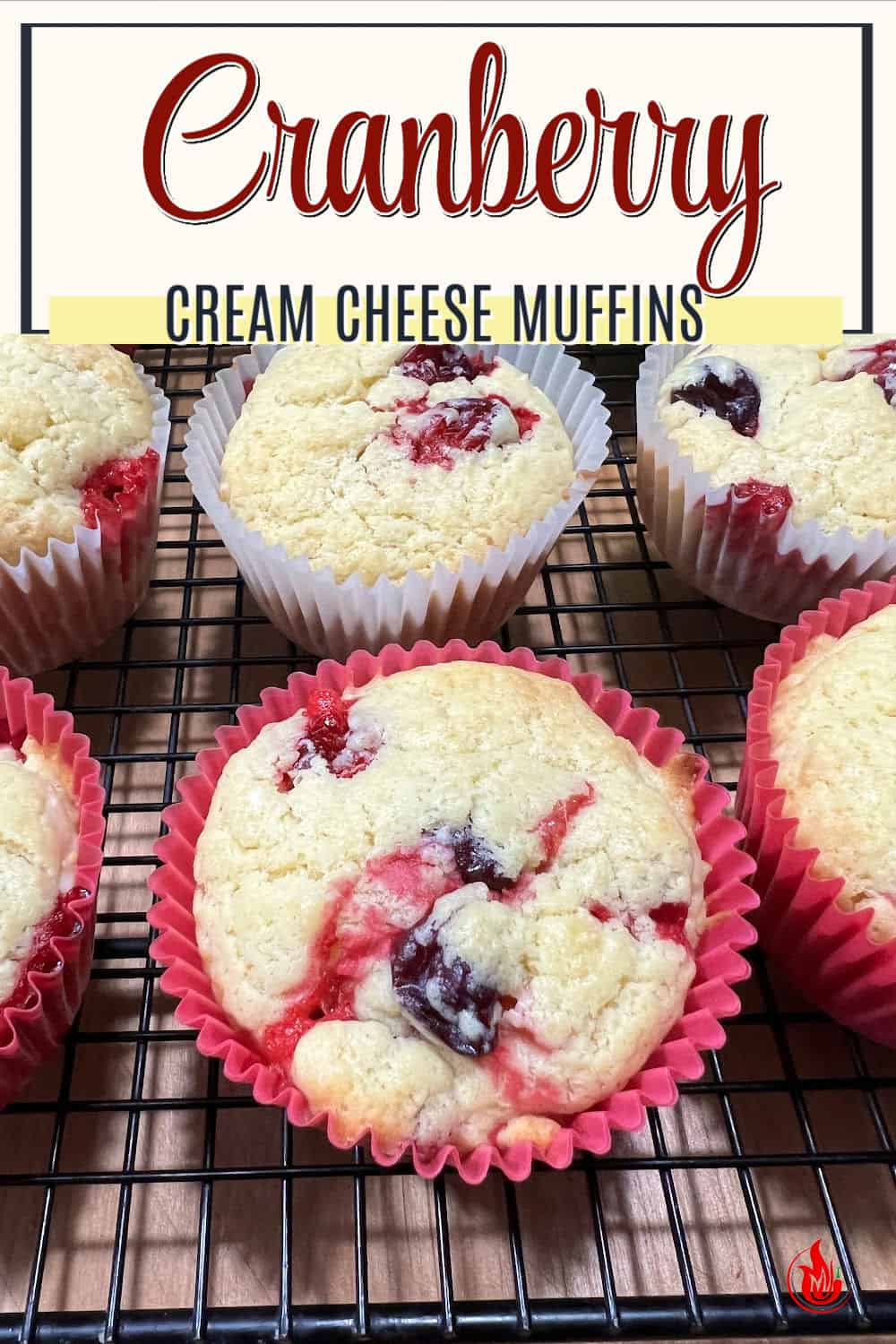 Pin for cranberry cream cheese muffins.