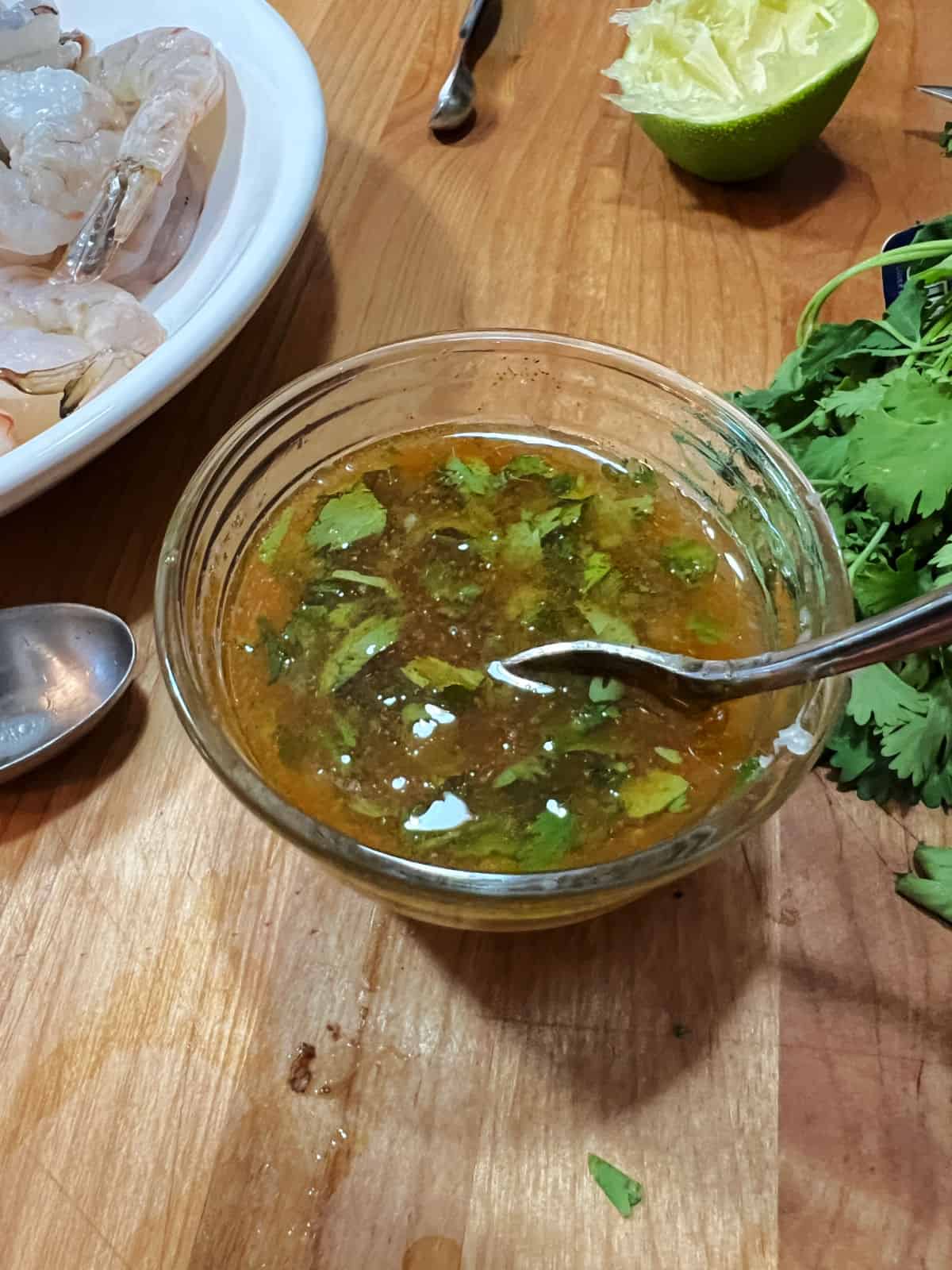 Marinade in a small cup.