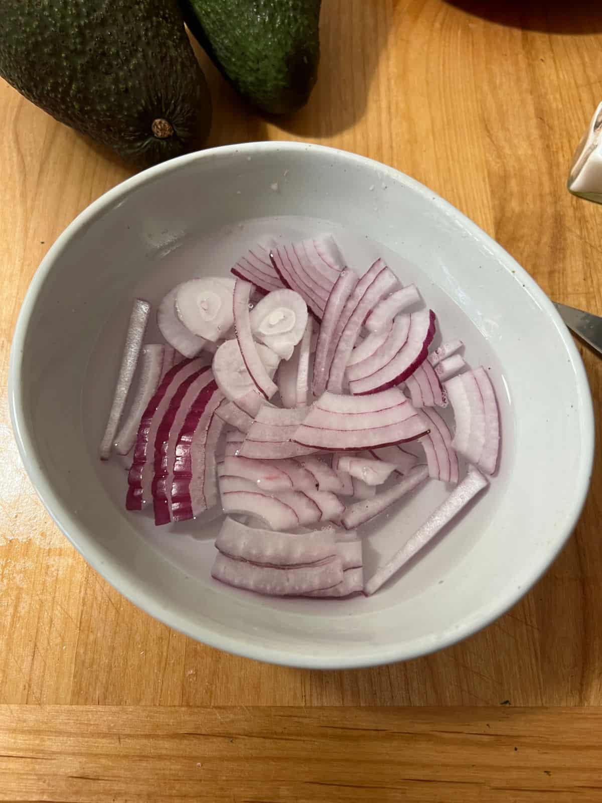 onion slices soaking in water.