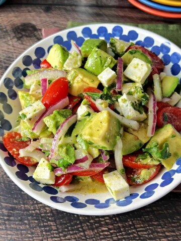 Serving bowl of Mexican Avocado Salad.