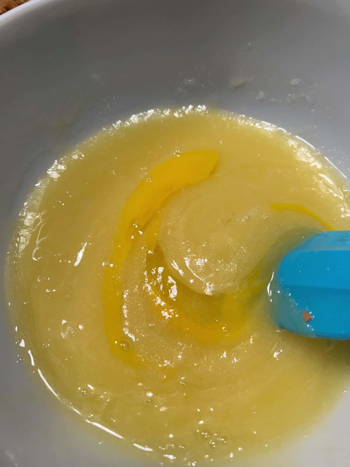Eggs added to the bowl of batter.