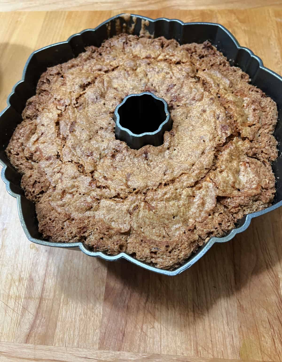 Baked cake cooling in the Bundt pan.