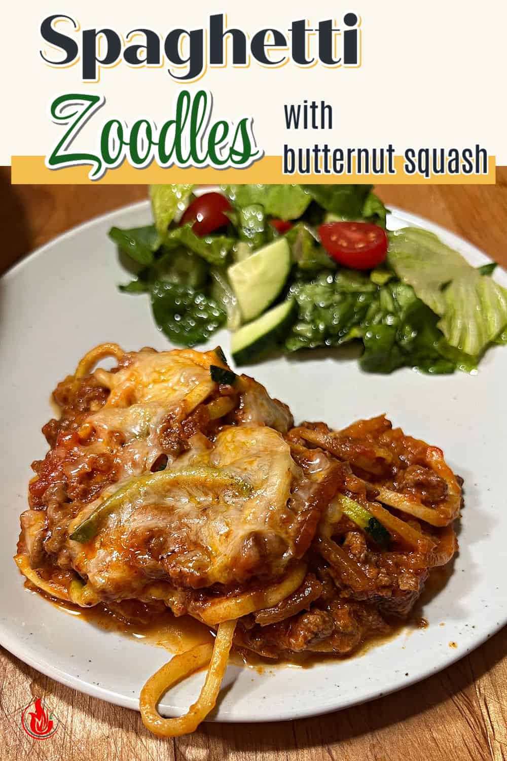 Pin for Butternut squash spaghetti bake - aka spaghetti zoodles with butternut squash.