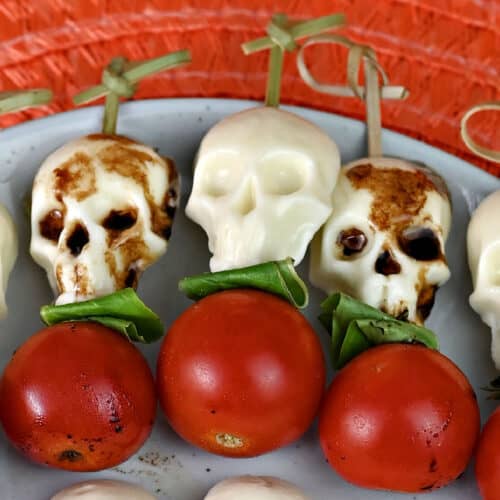 Halloween skull Caprese skewers.