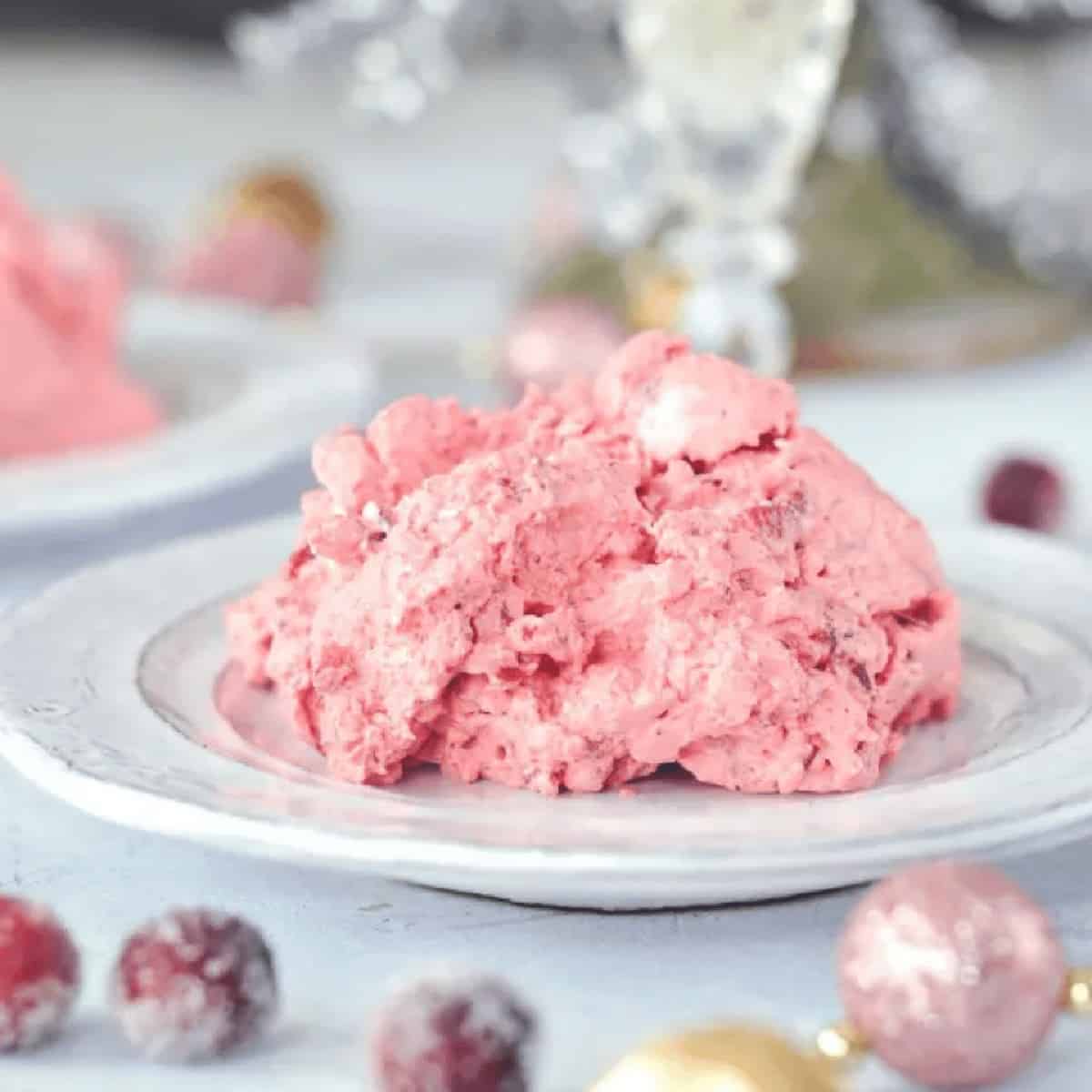 Cranberry fluff on a serving plate.