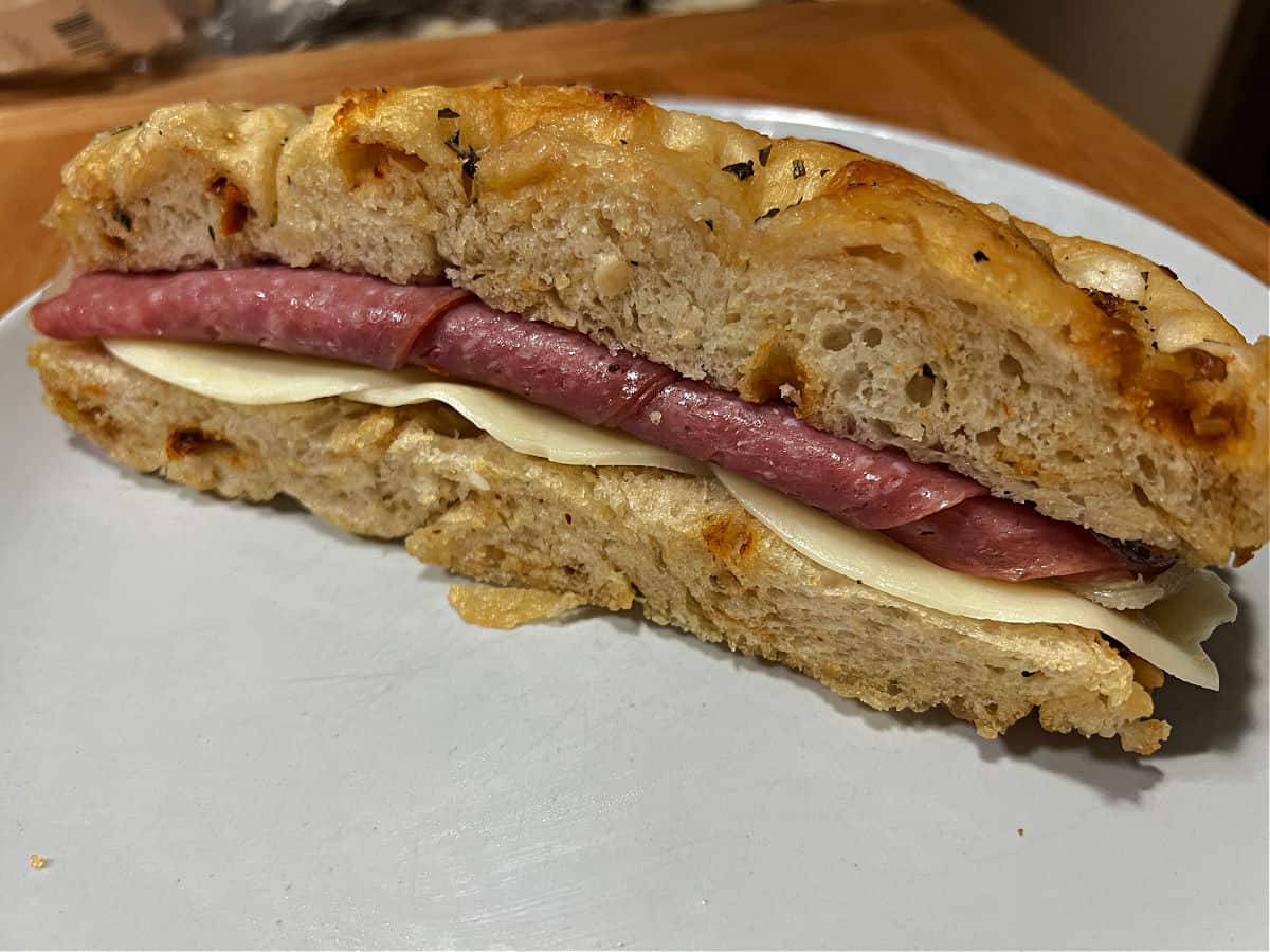 Sandwich made from focaccia.