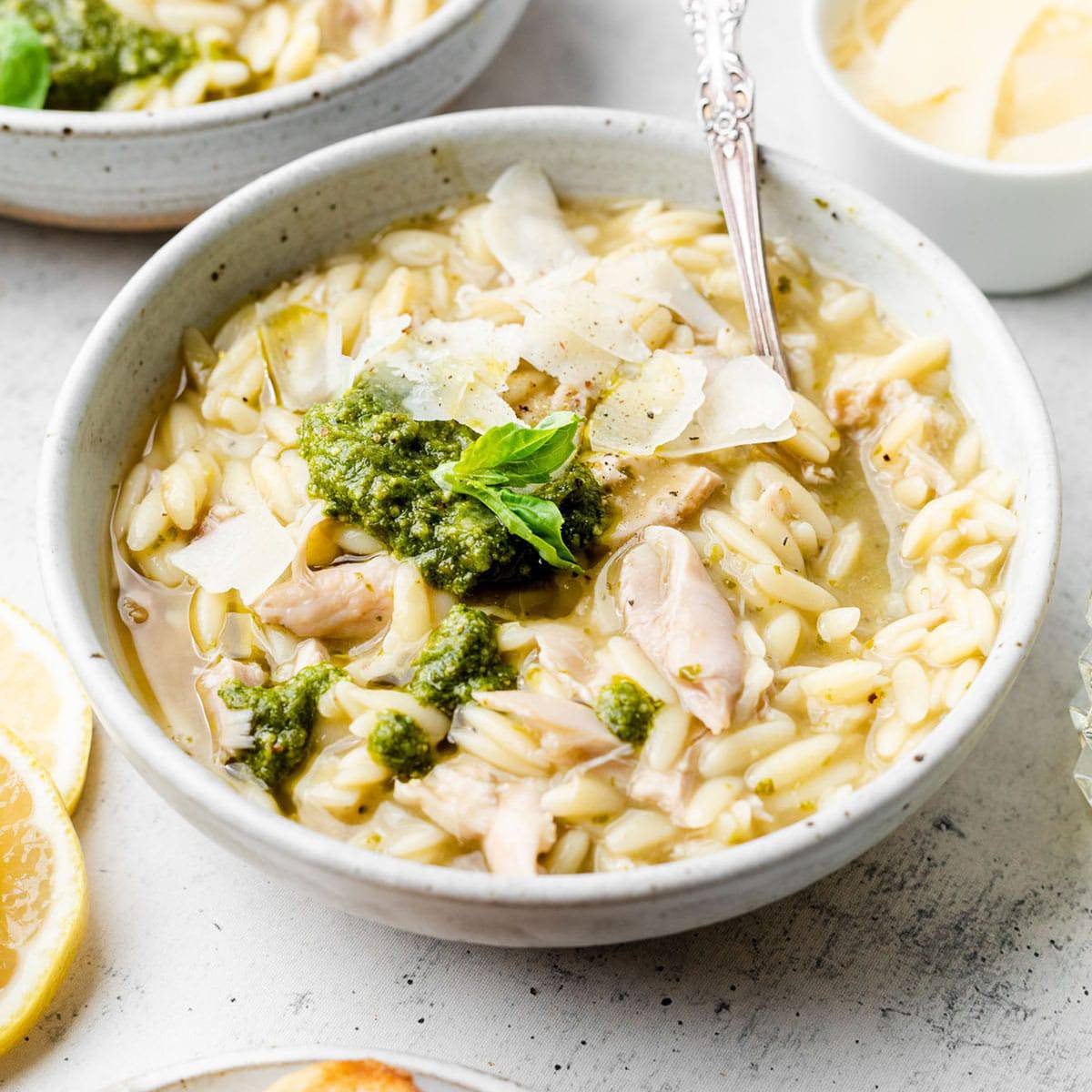 Pesto Chicken Orzo Soup.