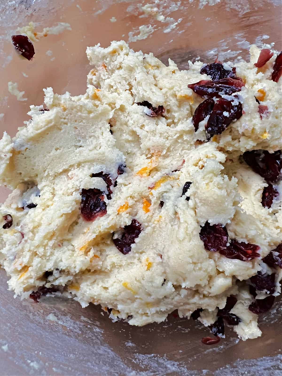 Cranberries added to the meltaway cookie dough.