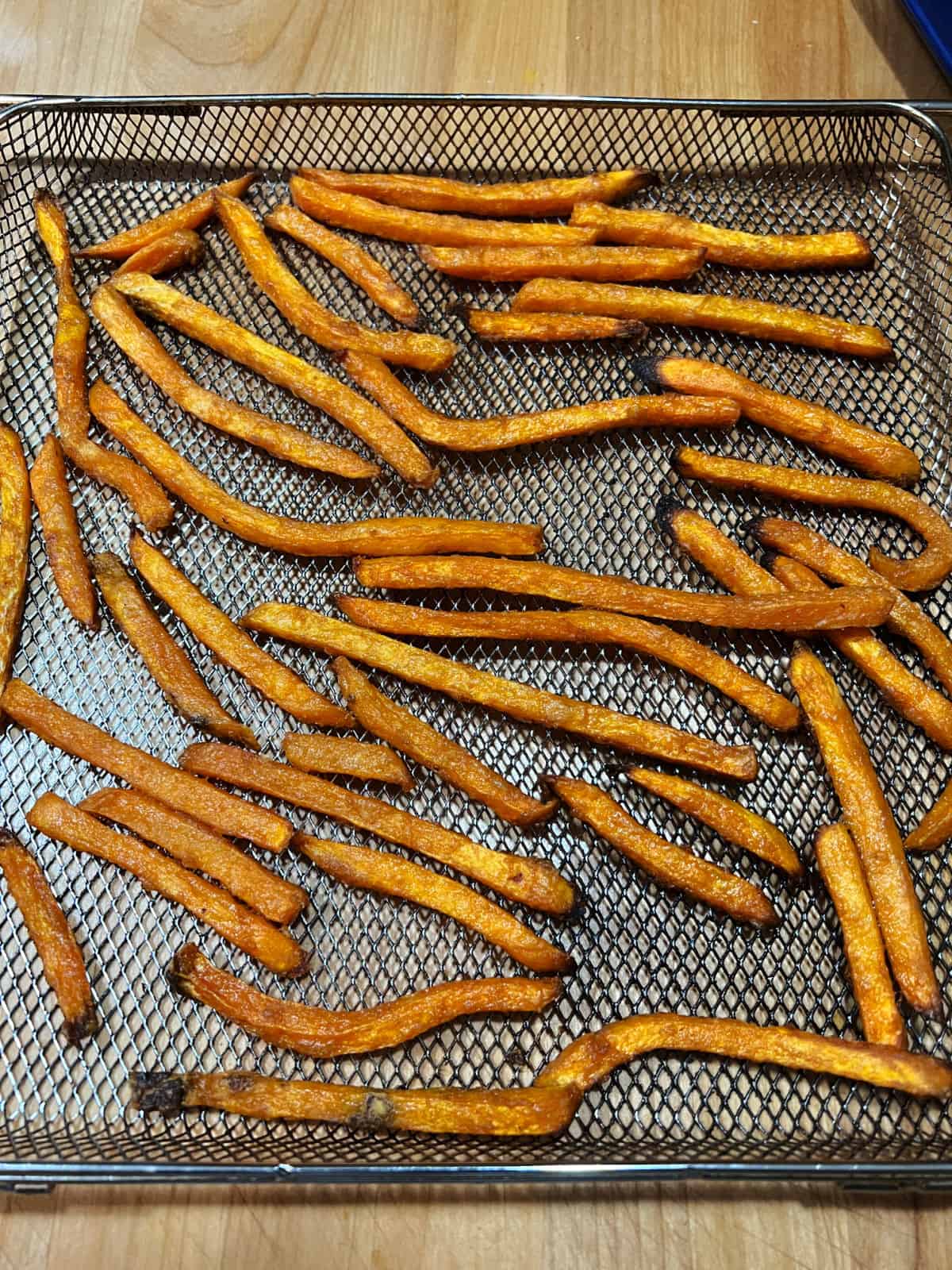 Fully cooked Alexia sweet potato fries from the air fryer.