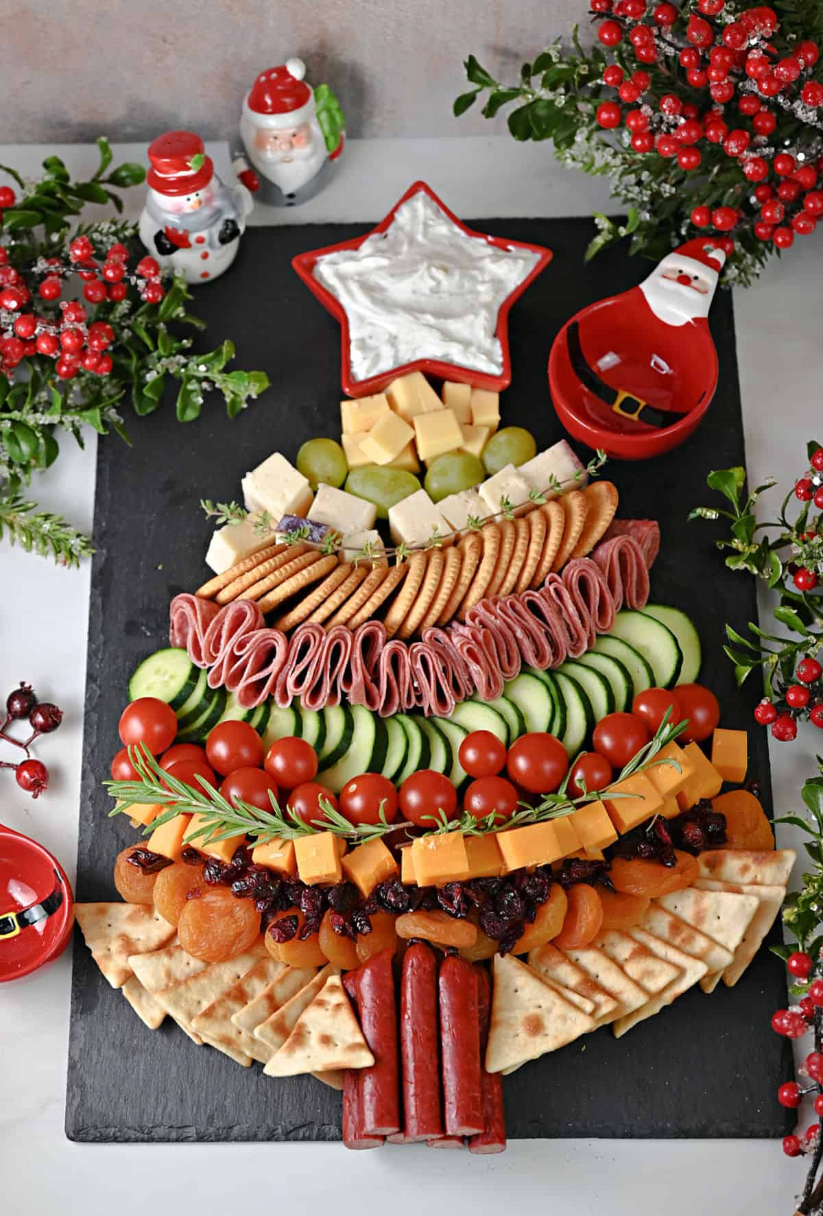 Christmas tree charcuterie board ready to serve.