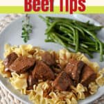Pin for Instant Pot Beef Tips.