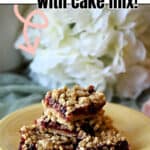 Pin for raspberry oatmeal bars made with cake mix.