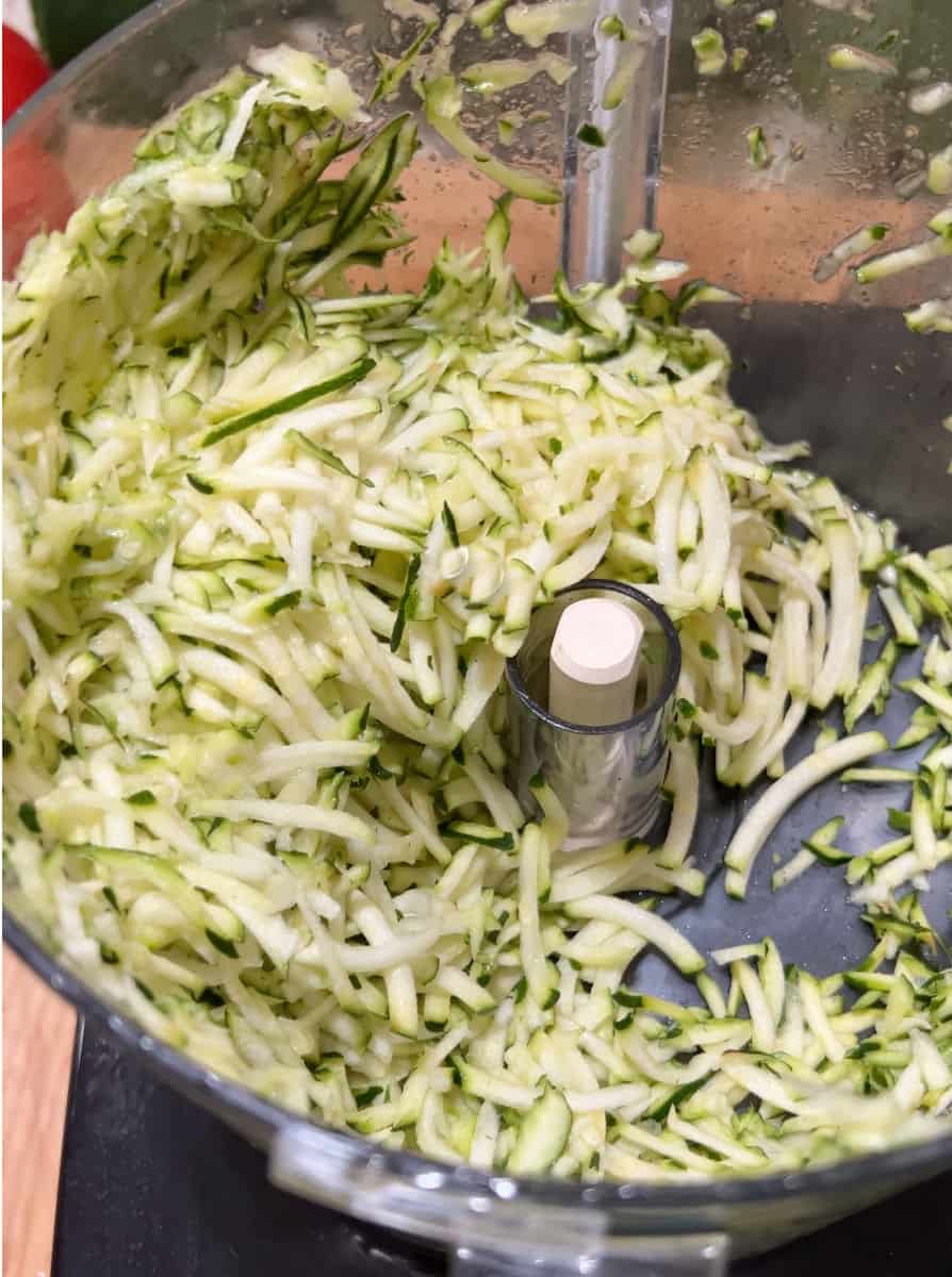 zucchini shredded in a food processor.