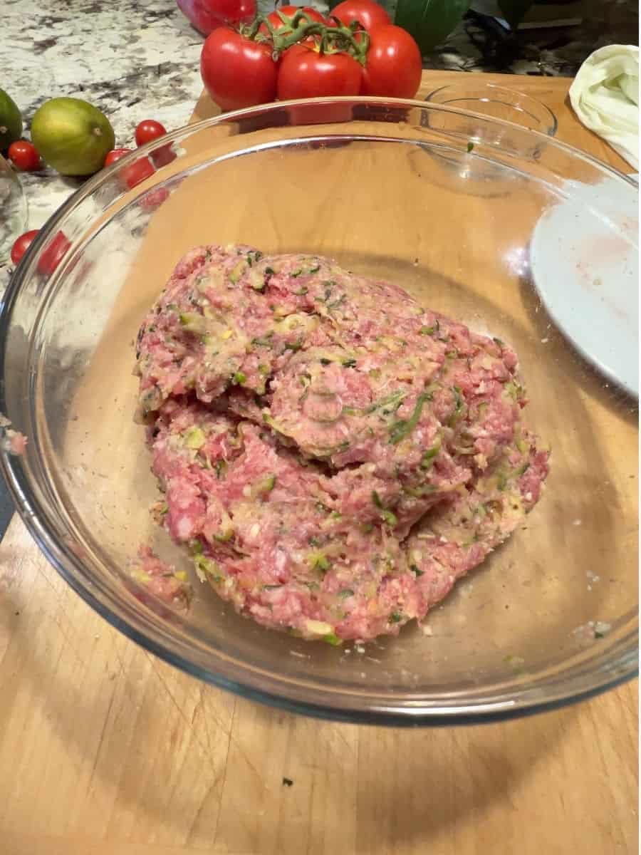 meat mixture ready to form into balls.
