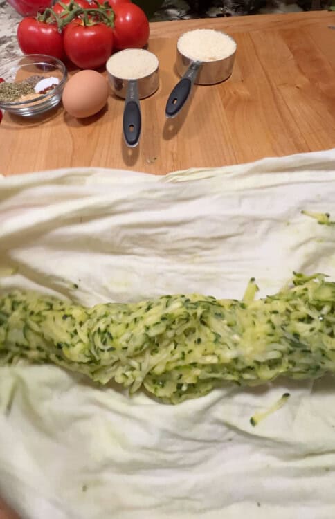 Squeezed zucchini ready to use.