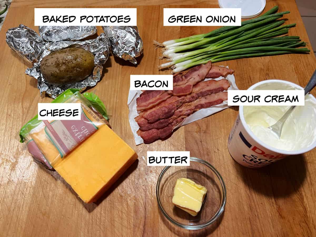 Ingredients needed for air fryer potato skins.