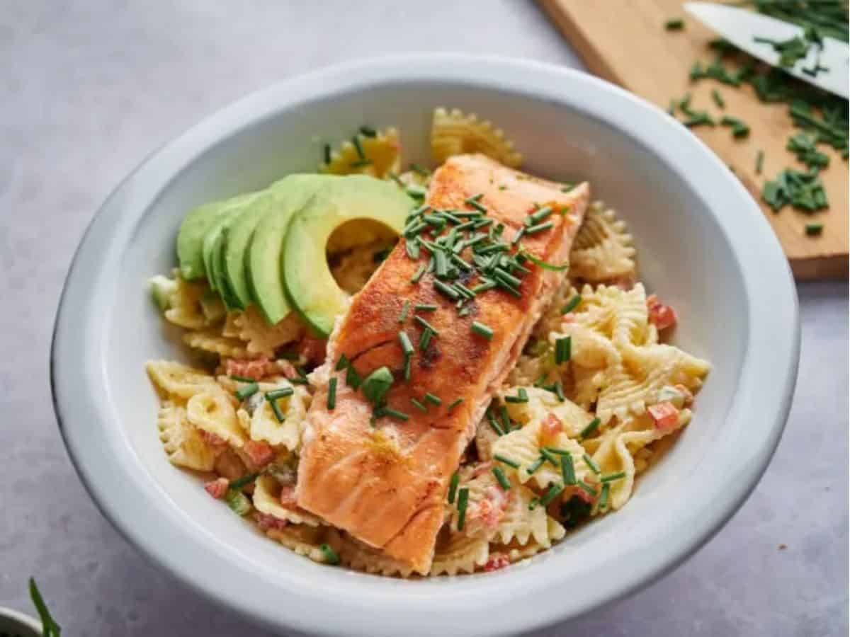 Maple Glazed Salmon Pasta Salad.