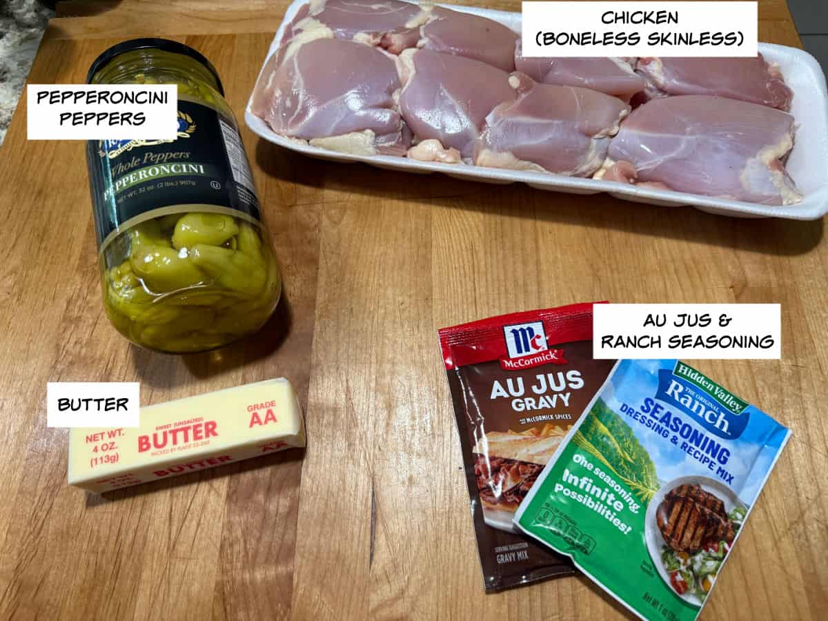 ingredients needed for crock pot Mississippi chicken.