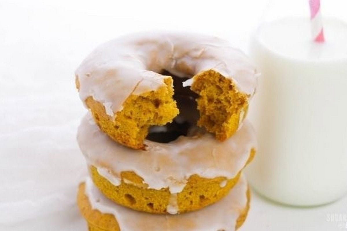 Baked Pumpkin Donuts With Crunchy Vanilla Glaze.