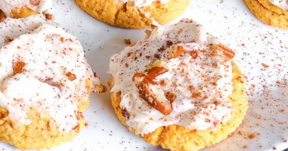 Keto Pumpkin Cookies With Cream Cheese Frosting.