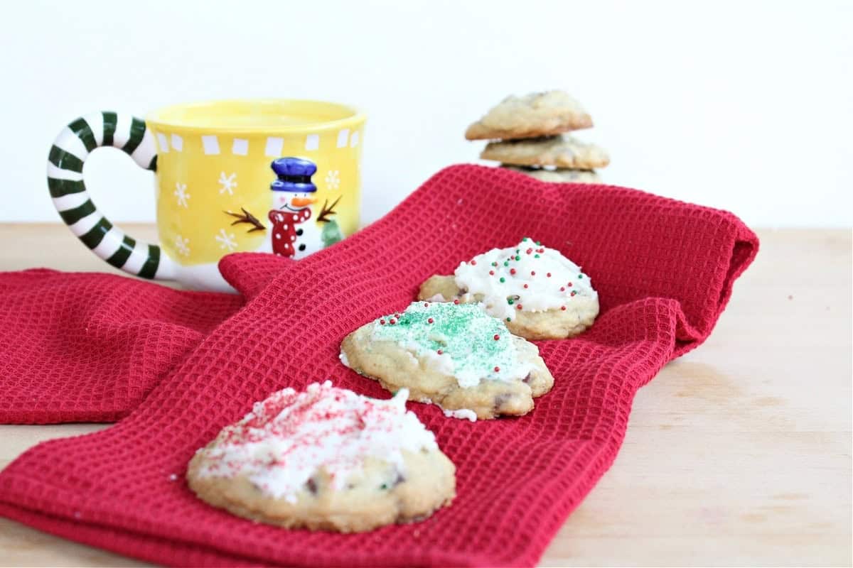 Easy Frosted Peppermint Chocolate Chip Cookies.