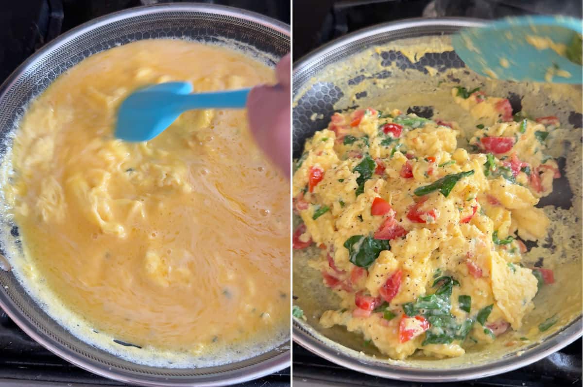 Cooking the egg mixture.