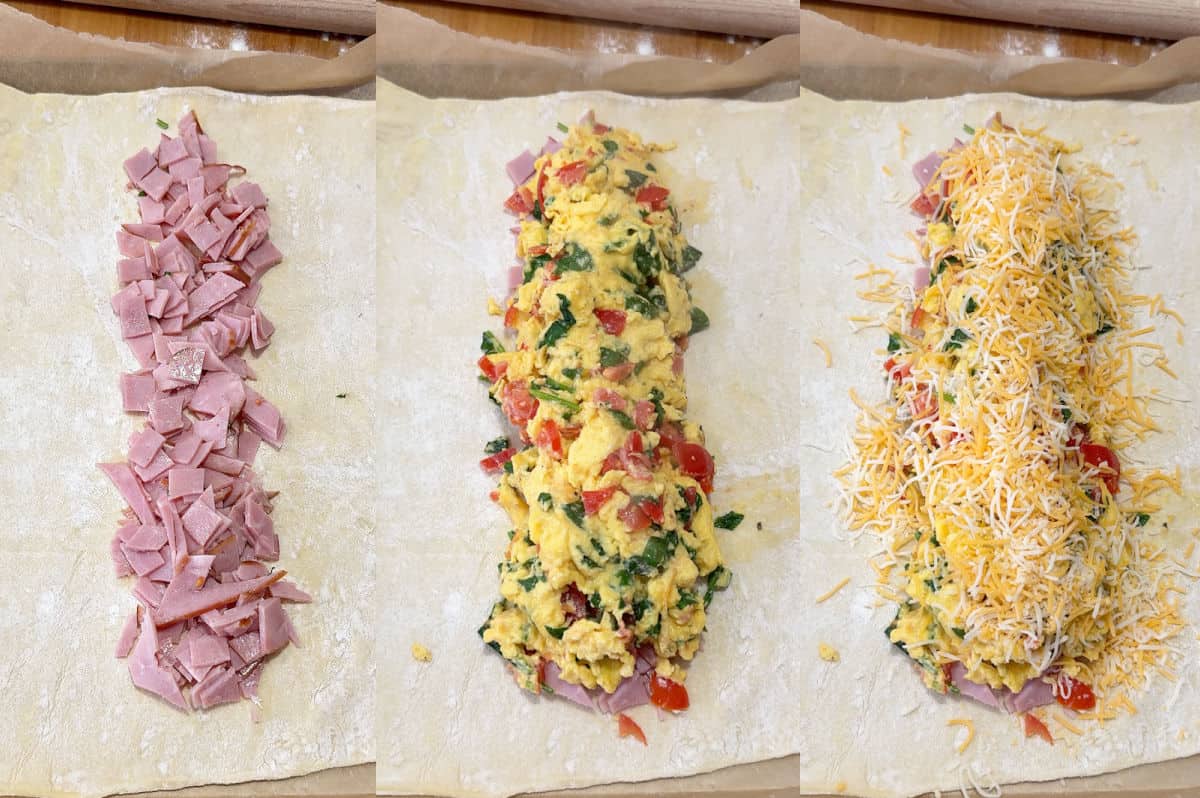 Assembling the puff pastry with the layers.