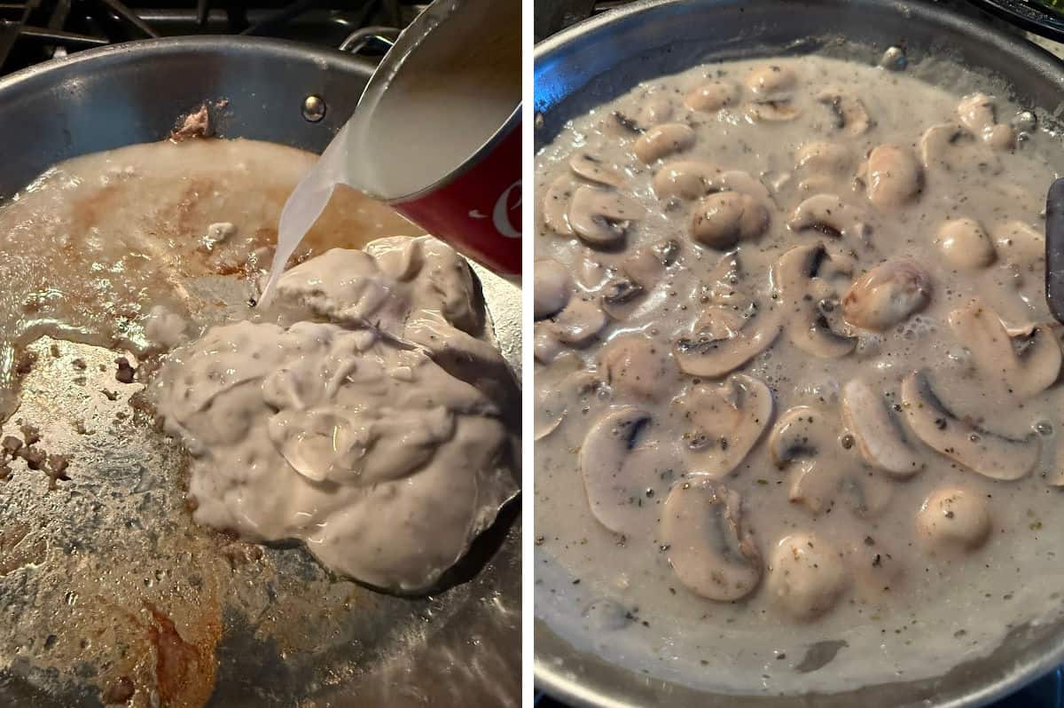 Making the easy mushroom soup gravy.