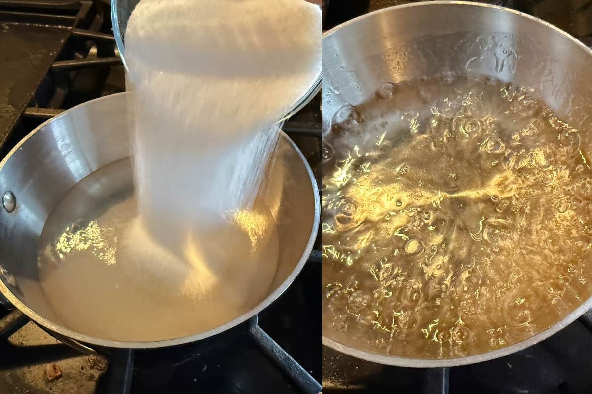 Dissolving sugar in water.