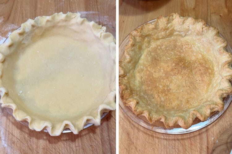 Pie crust, unbaked and baked.