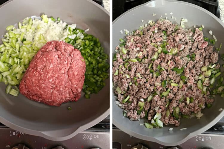 Starting to cook the meat and veggies.