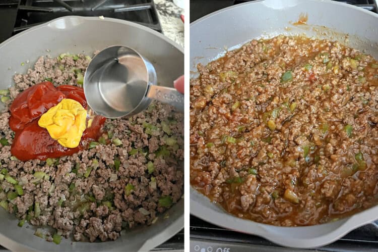 Adding sauce and letting it simmer in the pan.