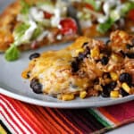 Brown rice and black beans bake ready to eat.