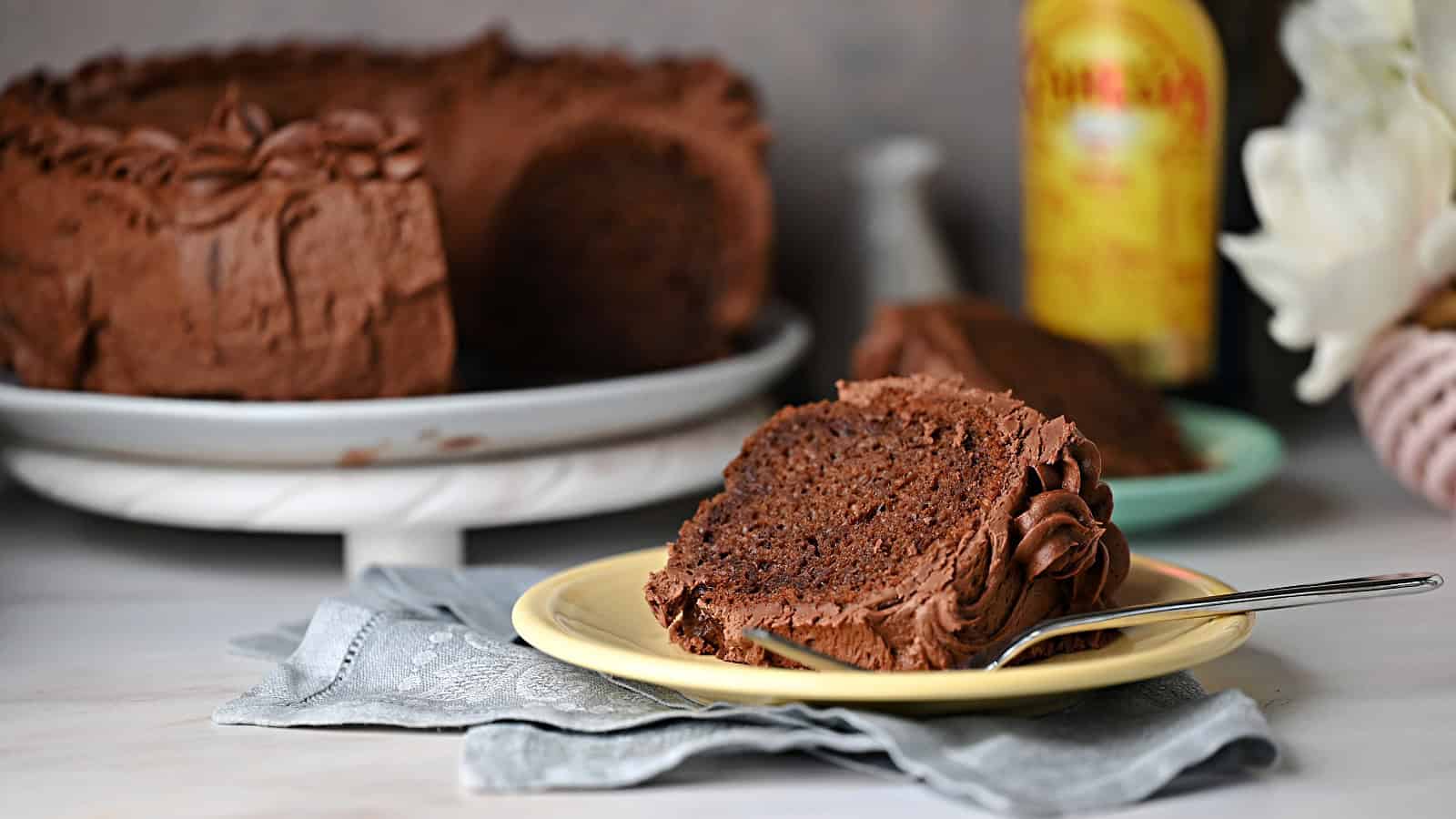 A slice of cake ready to eat.