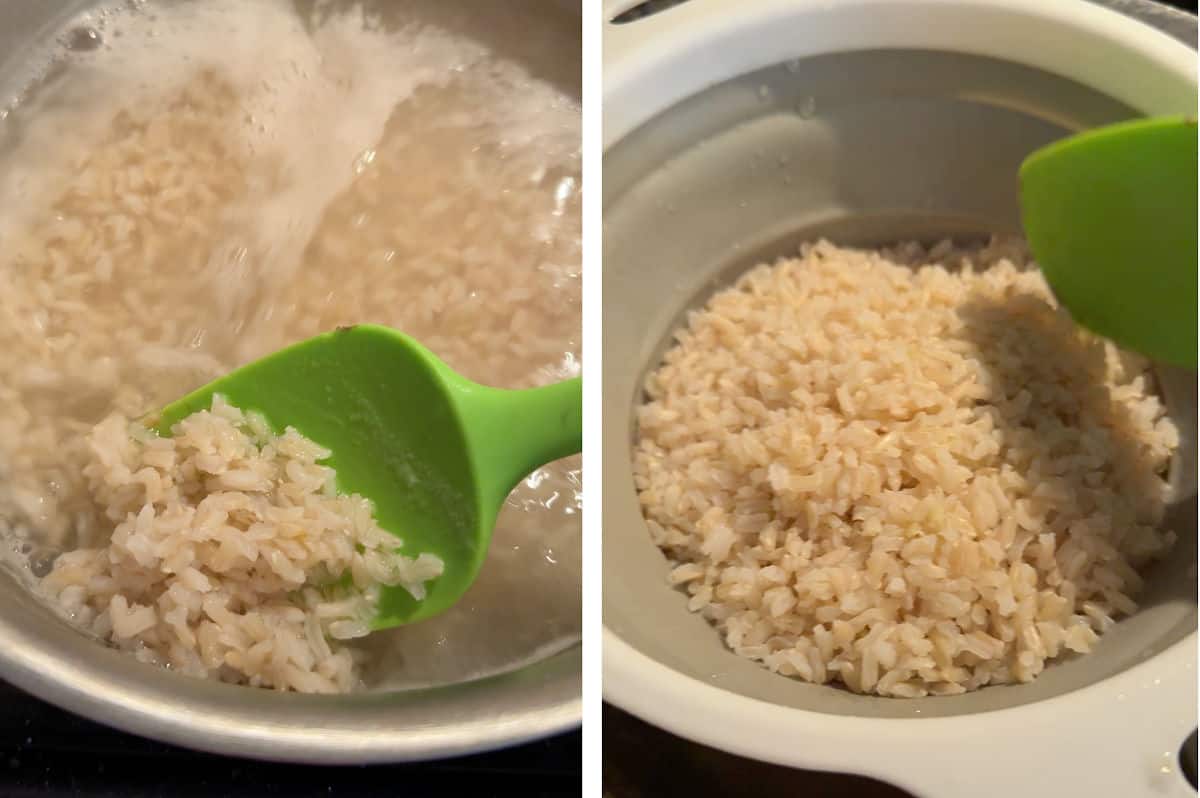 Cooking the brown rice.