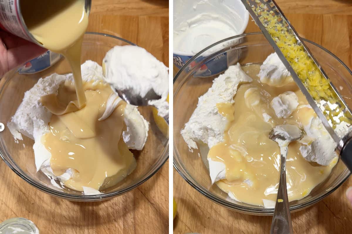 Mixing the filling for the pie.