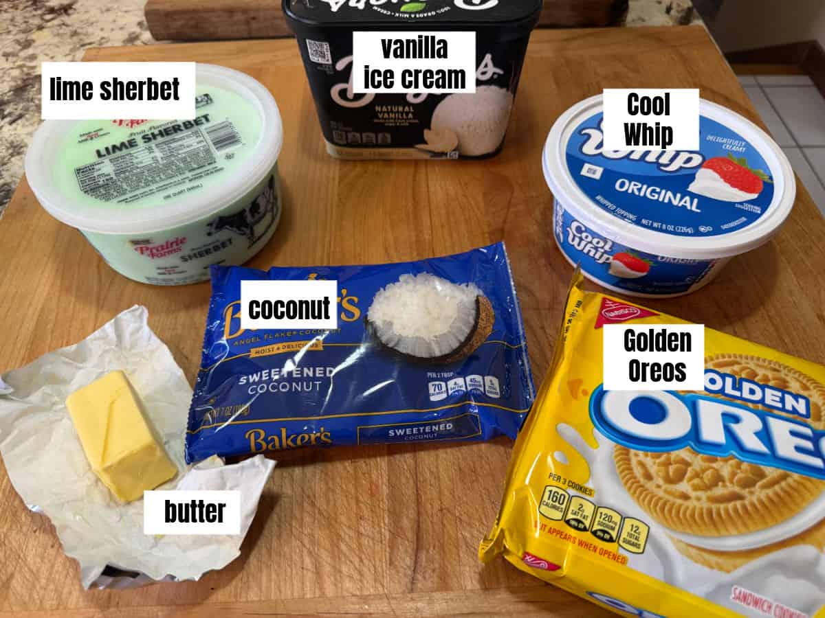 Frozen lime pie ingredients.