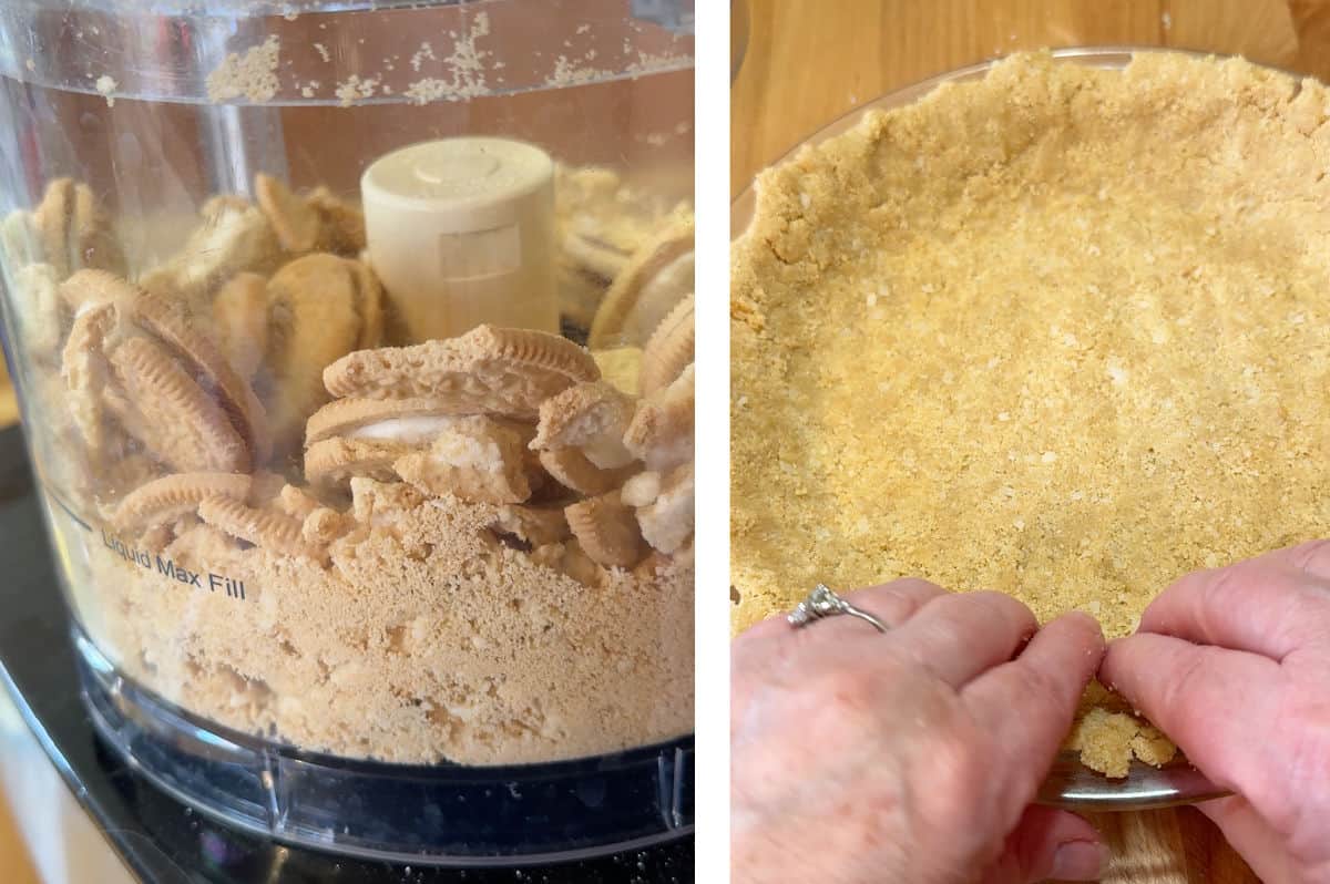 Making the crust from golden oreos.