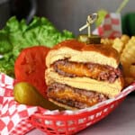 Cheese stuffed Juicy Lucy burger.