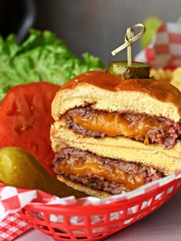 Cheese stuffed Juicy Lucy burger.