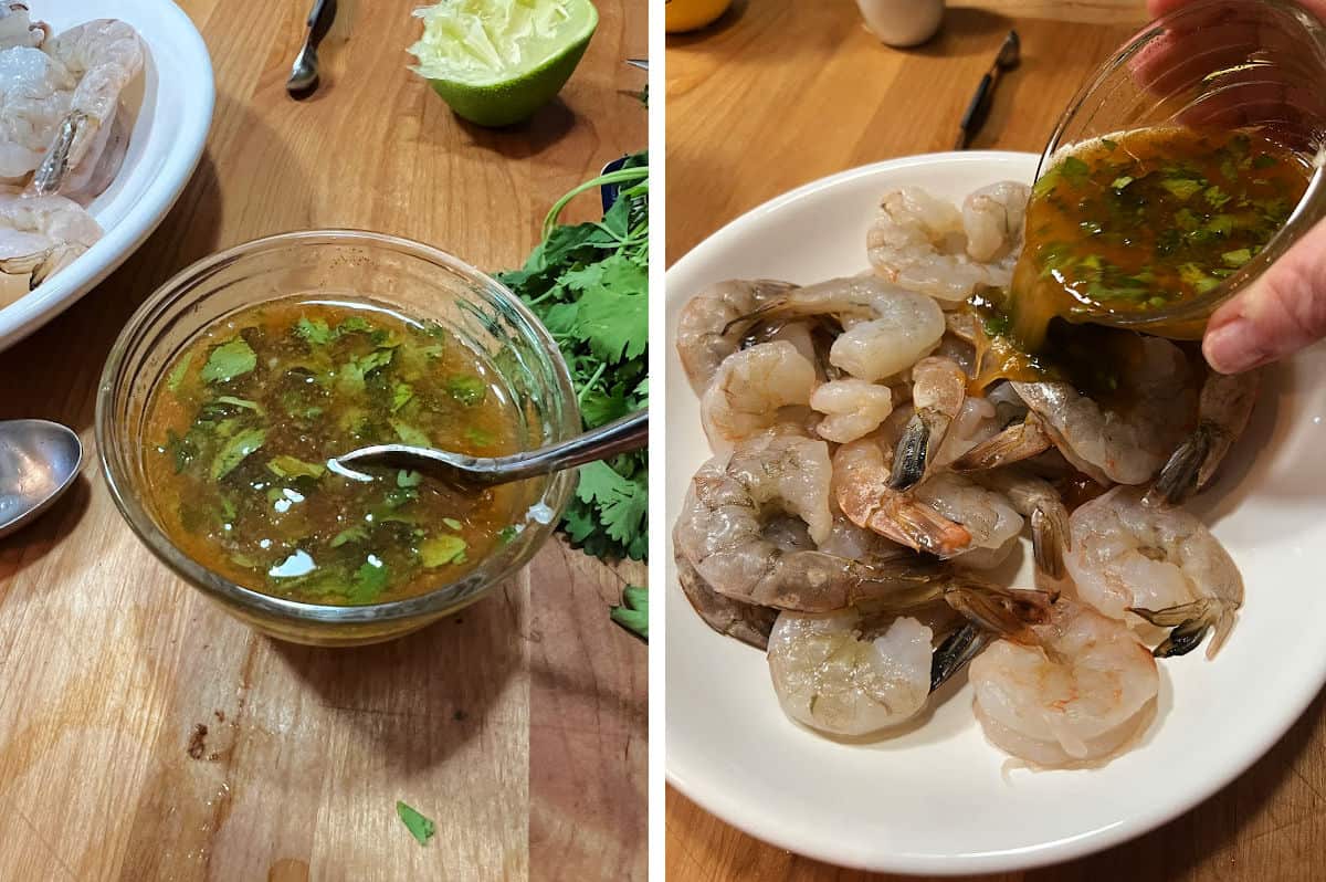Making the marinade for the shrimp skewers.