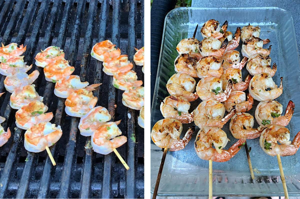 grilling the margarita shrimp skewers.